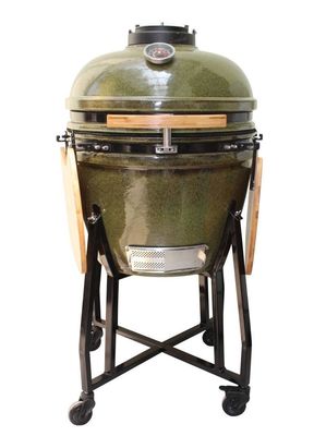 Parrilla Kamado Cerámica 23 Pulgadas Carbón Exterior Color Verde Tropical 59cm Con Carro Y Mesas Auxiliares