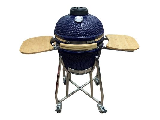 Parrilla Kamado Cerámica 18 Pulgadas Color Azul 48cm Con Carro Y Mesas Auxiliares