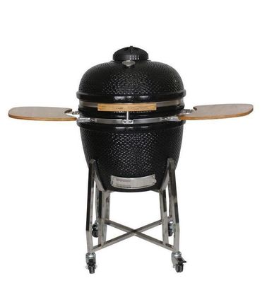 Cerámica al aire libre 24 pulgadas Kamado Grill color negro carbón 61cm con carro y mesas laterales
