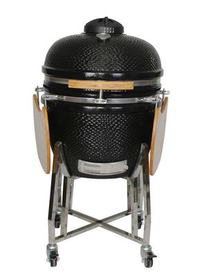 Cerámica al aire libre 24 pulgadas Kamado Grill color negro carbón 61cm con carro y mesas laterales