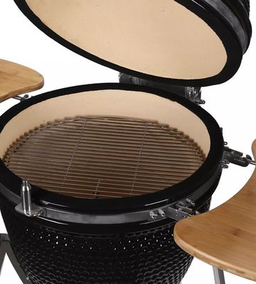 Cerámica al aire libre 24 pulgadas Kamado Grill color negro carbón 61cm con carro y mesas laterales