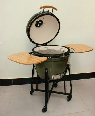 Parrilla Kamado Cerámica 23 Pulgadas Carbón Exterior Color Verde Tropical 59cm Con Carro Y Mesas Auxiliares
