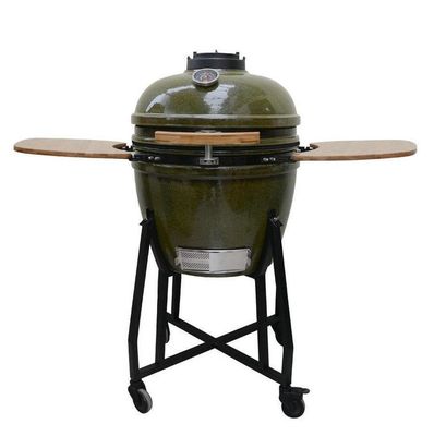 Parrilla Kamado Cerámica 23 Pulgadas Carbón Exterior Color Verde Tropical 59cm Con Carro Y Mesas Auxiliares