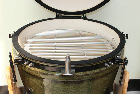 Parrilla Kamado Cerámica 23 Pulgadas Carbón Exterior Color Verde Tropical 59cm Con Carro Y Mesas Auxiliares