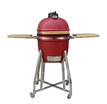 Acero Inoxidable Ceramica 15 Pulgadas Kamado Grill Color Rojo 39cm Con Carro Y Mesas Auxiliares
