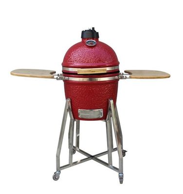 Kamado Ahumador De Cerámica Carbón 15 Pulgadas Color Rojo 39cm Con Carro Y Mesas Auxiliares