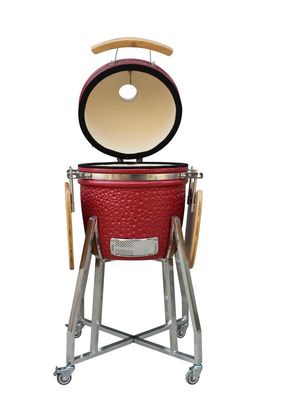 Acero Inoxidable Ceramica 15 Pulgadas Kamado Grill Color Rojo 39cm Con Carro Y Mesas Auxiliares