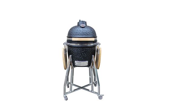 Parrilla de cerámica estilo Kamado de color negro brillante 15 para exteriores, 39cm con carro y mesas auxiliares