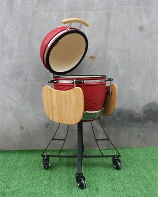 Color rojo real los 44cm del Bbq de la caldera de cerámica de 17 pulgadas con el carro y las tablas laterales