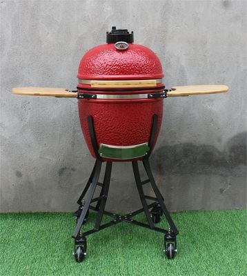Parrilla de cerámica Kamado del color rojo real los 44cm 17 pulgadas con el carro y las tablas laterales