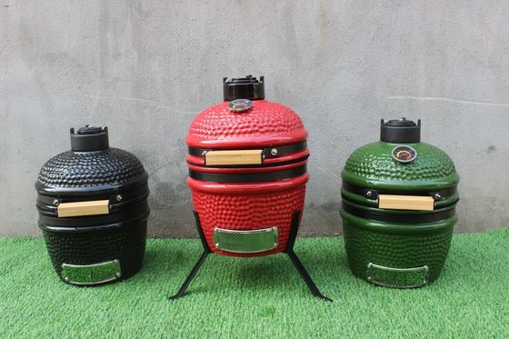 Color verde 13 pulgadas Kamado Grill Utensilios de cocina Hierro revestido negro