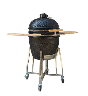 El carbón de leña al aire libre Kamado de cerámica asa a la parrilla el acero inoxidable del color del negro de 22 pulgadas